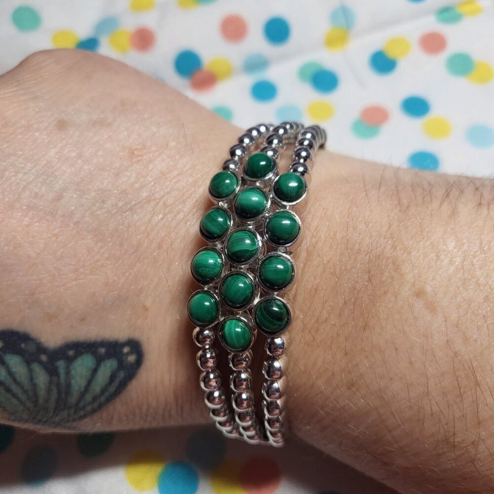 African Malachite Triple-row Cuff Bracelet - Picture 9 of 9